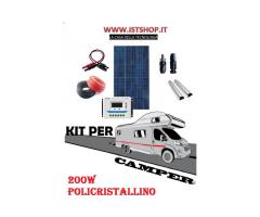Pannello Fotovoltaici 200W policristallino per camper kit completo