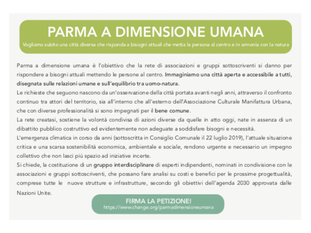 Cerchiamo sostenitori per Parma a Dimensione Umana